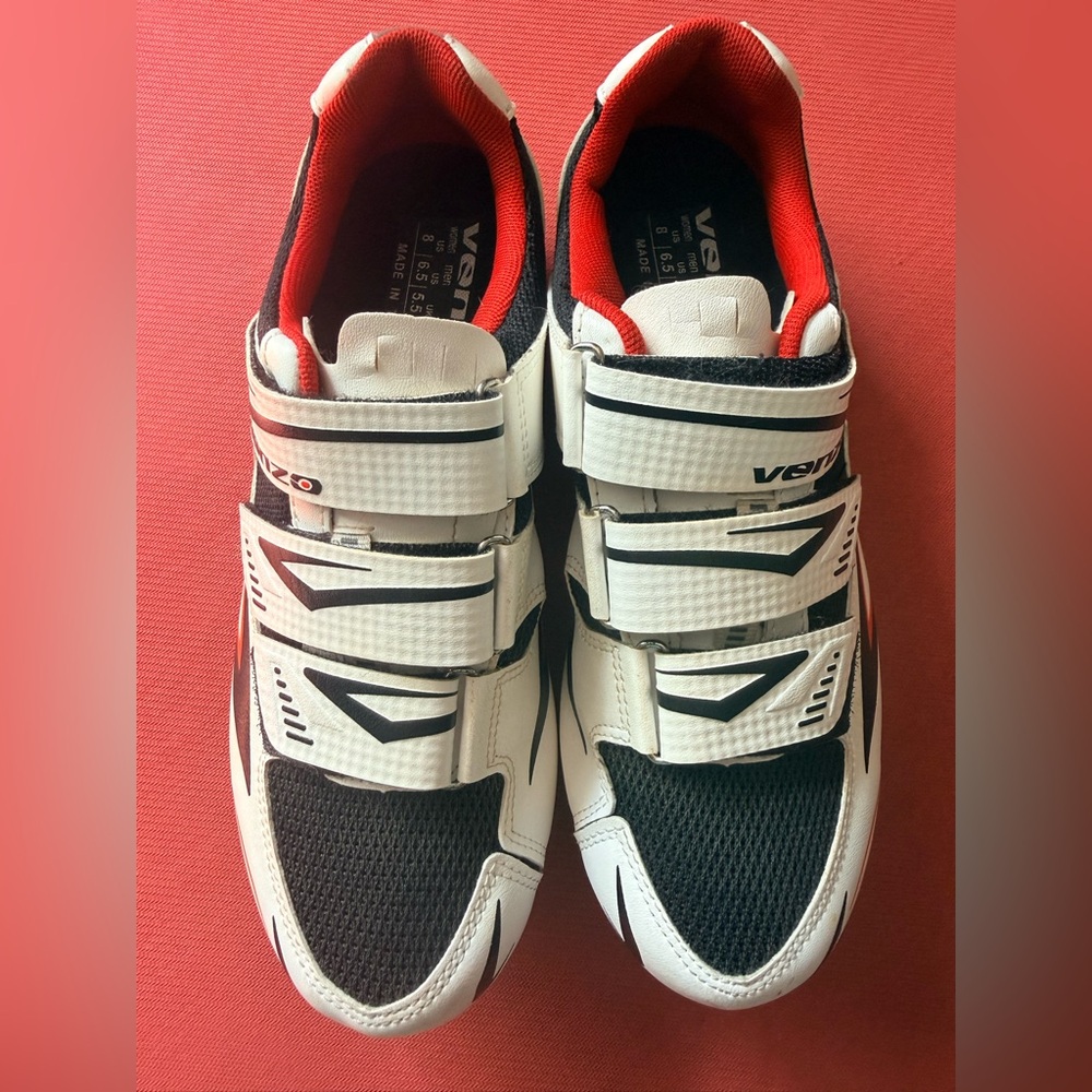 Black and White Venzo Unisex Cycling Shoes with Delta Clip, Size 8 W / 6.5 M